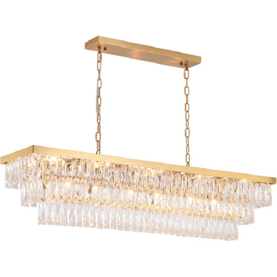 Canada 16 Light Rectangular Gold Frame Chandelier with Clear Hanging Crystals by Bethel International 