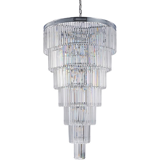 Canada 34 Light Seven Tier Chrome Chandelier with Clear Hanging Crystals by Bethel International 