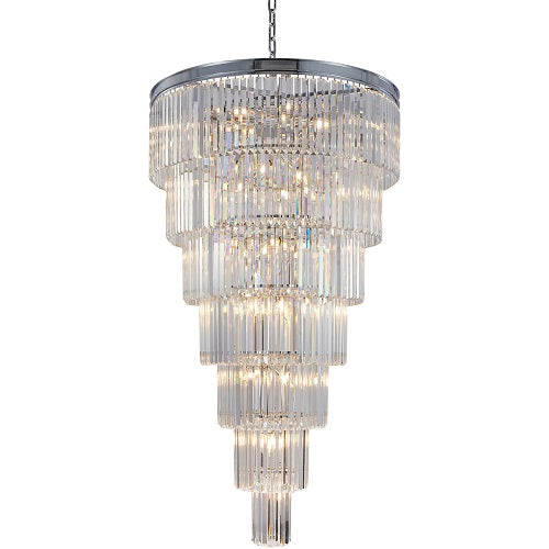Canada 34 Light Seven Tier Chrome Chandelier with Clear Hanging Crystals by Bethel International 