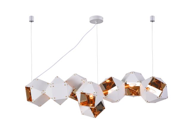 Canada 8 Light White Stainless Steel Chandelier with Reflective Copper Interior by Bethel International