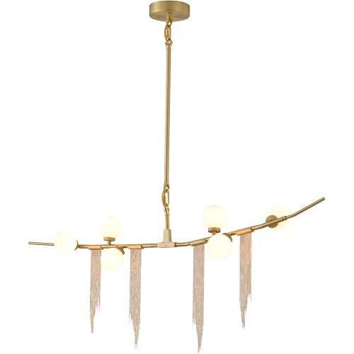 Canada 6 Light Gold Frame Branch Chandelier with Aluminum Chain and White Glass Shades by Bethel International