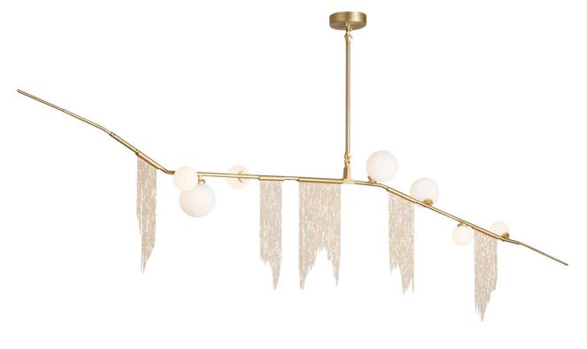 Canada 7 Light Gold Chandelier with Milk White Glass Globe Shades and Copper Chain by Bethel International