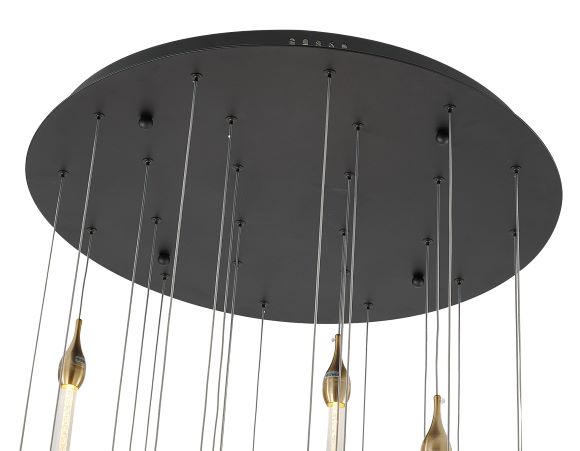 Canada 24 LED Light Charcoal Black Canopy Chandelier with Gold Dusted Glass by Bethel International