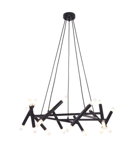 Canada 20 Light Round Matte Black Stainless Steel Chandelier with Visible Bulbs by Bethel International 