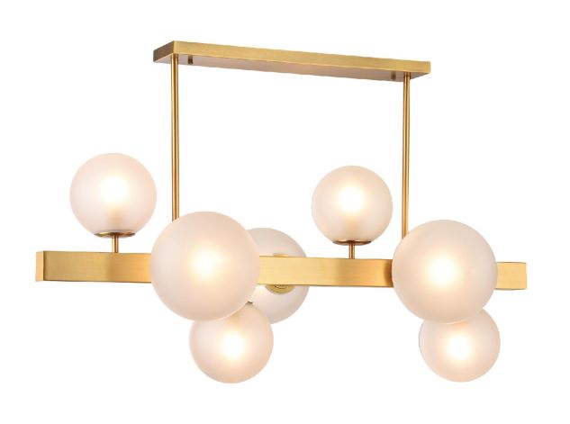 Canada 7 Light Gold Stainless Steel Chandelier with White Glass Shades by Bethel International        