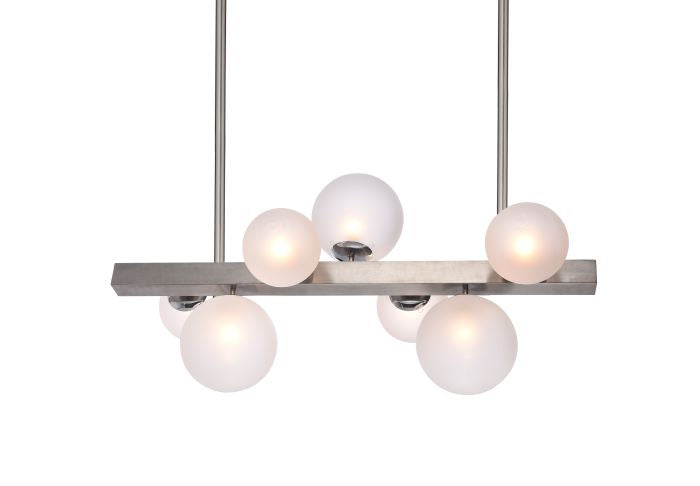 Canada 7 Light Shiny Nickel Stainless Steel Chandelier with White Glass Shades by Bethel International        