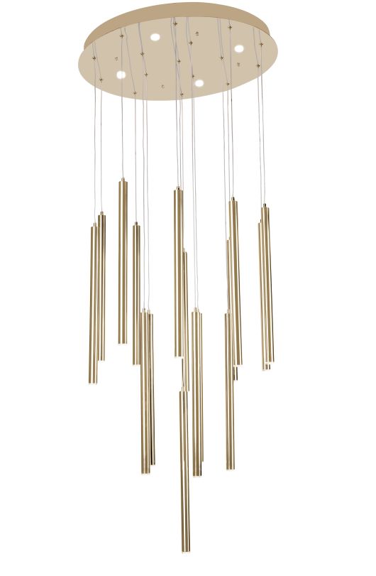 Canada 16 LED Light Gold Flushed Chandelier with Hanging Pendants by Bethel International 