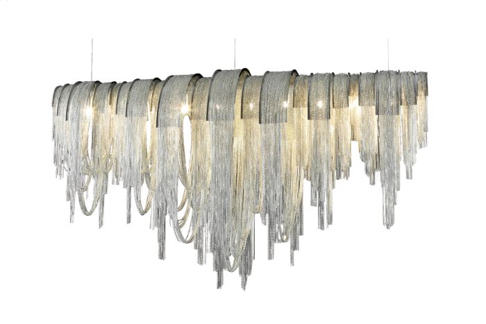 Canada 10 Light Chrome Chandelier with Hanging Waterfall Iron Chains by Bethel International 