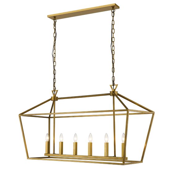 Canada 6 Light Gold Rectangular Cage Chandelier with Candle Light by Bethel International 