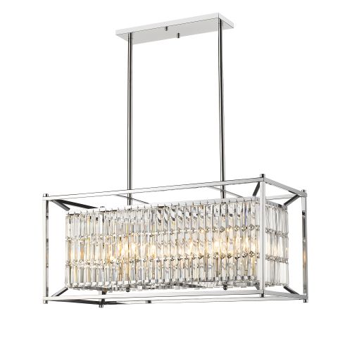 Canada 8 Light Rectangular Chrome Cage Chandelier with Clear Crystal Draping by Bethel International 