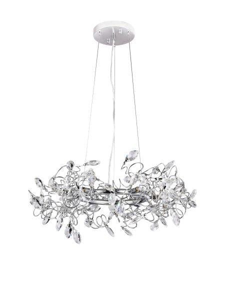 Canada 6 Light Round Chrome Frame Branch Chandelier with Clear Crystals by Bethel International