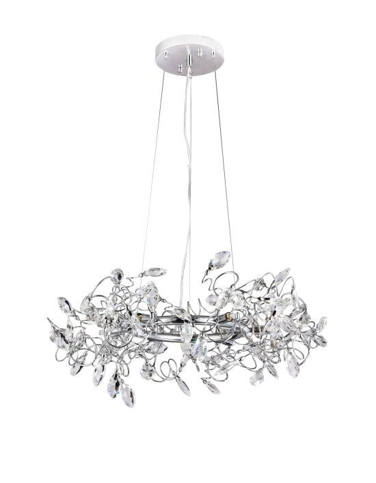 Canada 6 Light Round Chrome Frame Branch Chandelier with Clear Crystals by Bethel International