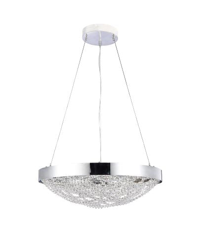 Canada 6 Chrome Round Metal Frame Chandelier with Basket of Clear Crystal Beadings by Bethel International