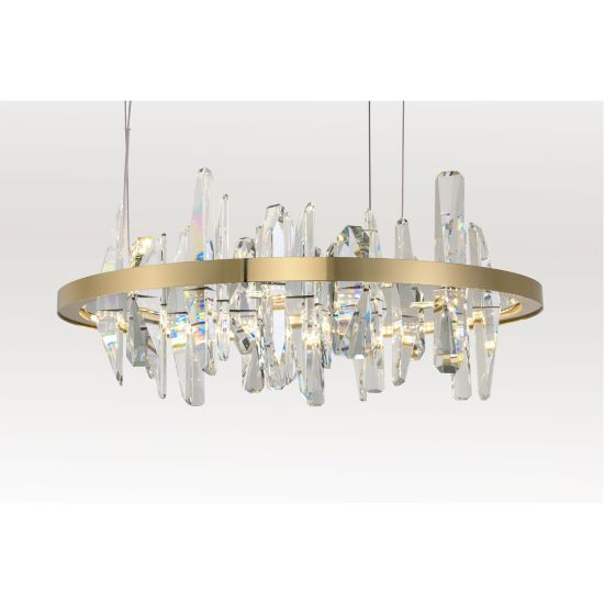 Canada LED Light Round Gold Stainless Steel Chandelier with Clear Crystal Plaques by Bethel International