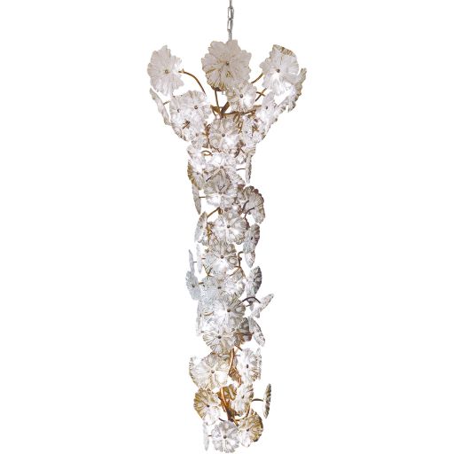 Canada 20 Light Antique Bronze Branch Chandelier with Hand Blown White Glass Flowers by Bethel International