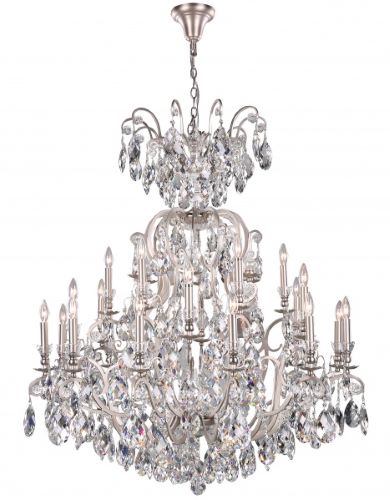 Canada 24 Light Three Tier Pewter Chandelier with Clear Hanging Crystals by Bethel International