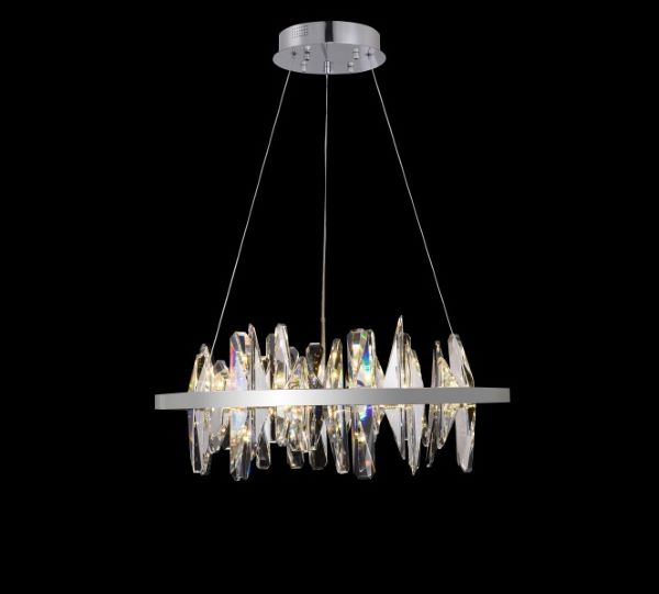Canada LED Light Round Chrome Stainless Steel Chandelier with Clear Crystal Plaques by Bethel International