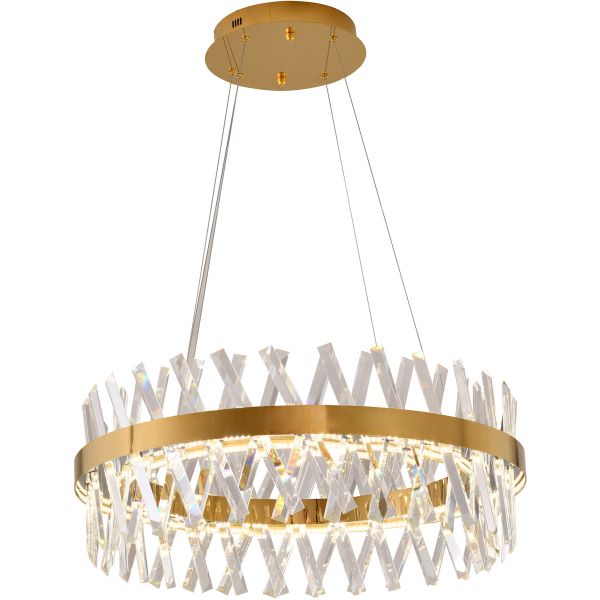 Canada LED Light Round Gold Frame Chandelier with Clear Crystals by Bethel International