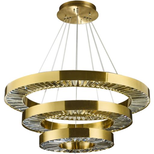 Canada 113 LED Light Three Tier Gold Ring Chandelier with Clear Crystal Diffuser by Bethel International