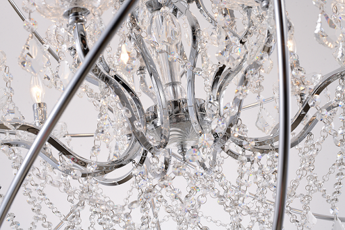 Canada 15 Light Chrome Cage Chandelier with Clear Beaded Hanging Crystals by Bethel International