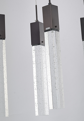 Canada 7 Light Matte Black Island Lighting with Hanging Clear Block Bubble Crystals by Bethel International