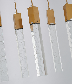 Canada 7 Light Gold Island Lighting with Hanging Clear Block Bubble Crystals by Bethel International