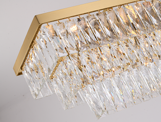 Canada 12 Light Rectangular Gold Frame Chandelier with Clear Hanging Crystals by Bethel International