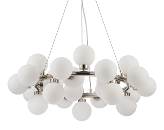 Canada 25 Light Shiny Nickel Stainless Steel Chandelier with Milk White Glass Globes by Bethel International