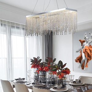 Canada 55 LED Light Chrome Rectangular Frame Chandelier with Clear Beaded Crystal Draping by Bethel International 
