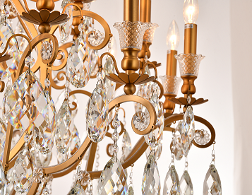 Canada 24 Light Three Tier Brass Chandelier with Clear Hanging Crystals by Bethel International