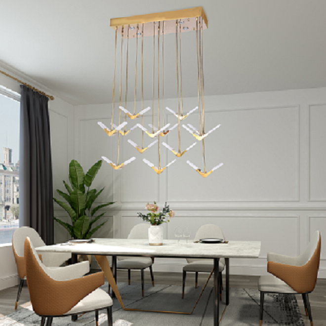 Canada 26 LED Light Gold Steel Chandelier with Boomerang Shaped Diffusers by Bethel International