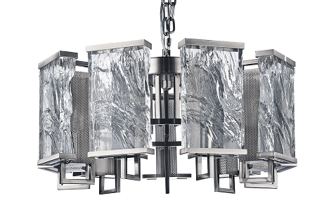 Canada 9 Light Chrome Frame Chandelier with Clear Distorted Crystal Plaques by Bethel International 