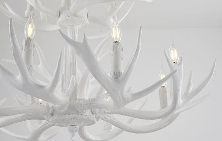 IL Series 12 Light White Antler Ceiling Fixture by Bethel International