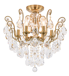 Canada 6 Light Antique Brass Chandelier with Clear Hanging Crystals and Glass Accents by Bethel International