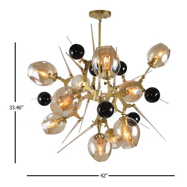 Canada 10 Light Gold Aluminum Chandelier with Amber Glass Shades and Spikes by Bethel International