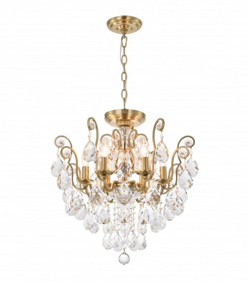Canada 6 Light Antique Brass Chandelier with Clear Hanging Crystals and Glass Accents by Bethel International