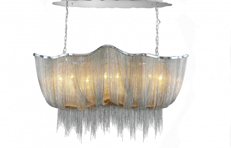 KH Series 8 Light Chrome Chandelier with Hanging Iron Chains by Bethel International