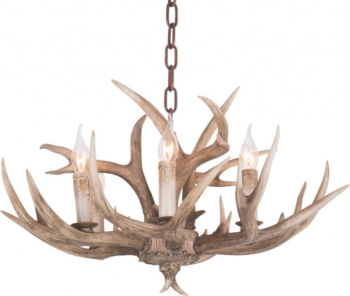 Ya Series 6 Light Brown Antler Ceiling Fixture with Candle Light Bulbs by Bethel International 