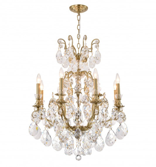 Canada 8 Light Brass Iron Frame Chandelier with Clear Hanging Crystals by Bethel International 