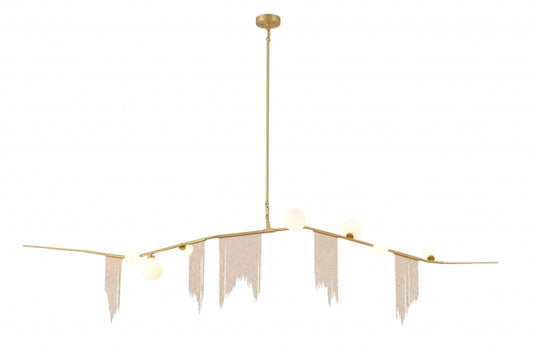 Canada 7 Light Gold Chandelier with Milk White Glass Globe Shades and Copper Chain by Bethel International 