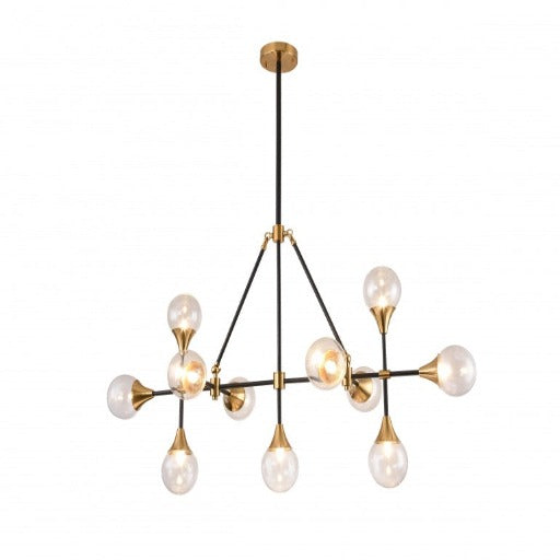 Canada 11 Light Black Frame Gold Hardware Chandelier with Clear Glass Shades by Bethel International
