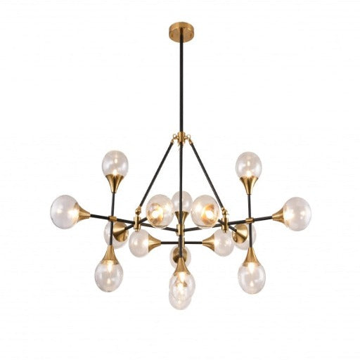 Canada 16 Light Black Frame Gold Hardware Chandelier with Clear Glass Shades by Bethel International