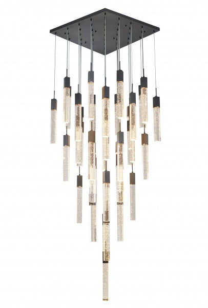 Canada 41 Light Flushed Matte Black Chandelier with Clear Block Bubble Crystal by Bethel International