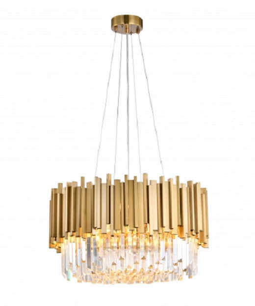 Canada 8 Light Gold Hairline Stainless Steel Chandelier with Clear Hanging Crystals by Bethel International