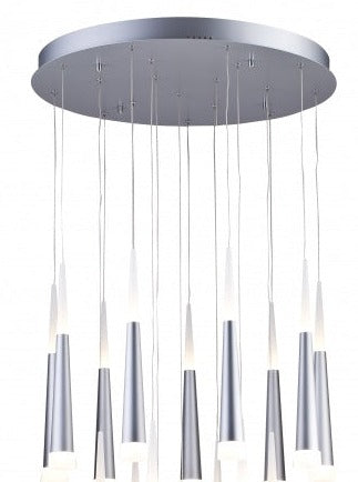 Canada 18 LED Light Round Sand Silver Metal Chandelier with Hanging Pendants by Bethel International