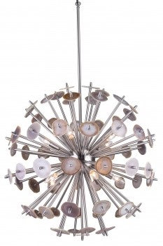 DU Series 10 Light Shiny Nickel Chandelier with Natural Stone Spikes by Bethel International